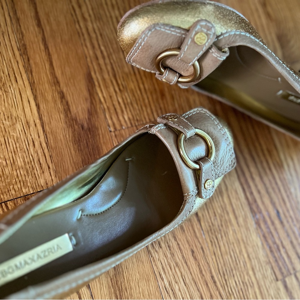 BCBGMAXAZRIA gold and tan shoes, size 9.5 B